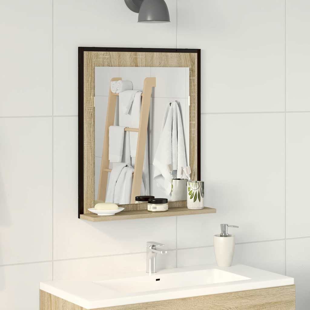 Specchio da bagno con lo scaffale Nero 50 x 12 x 60 cm
