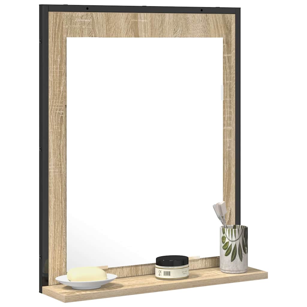 Specchio da bagno con lo scaffale Nero 50 x 12 x 60 cm