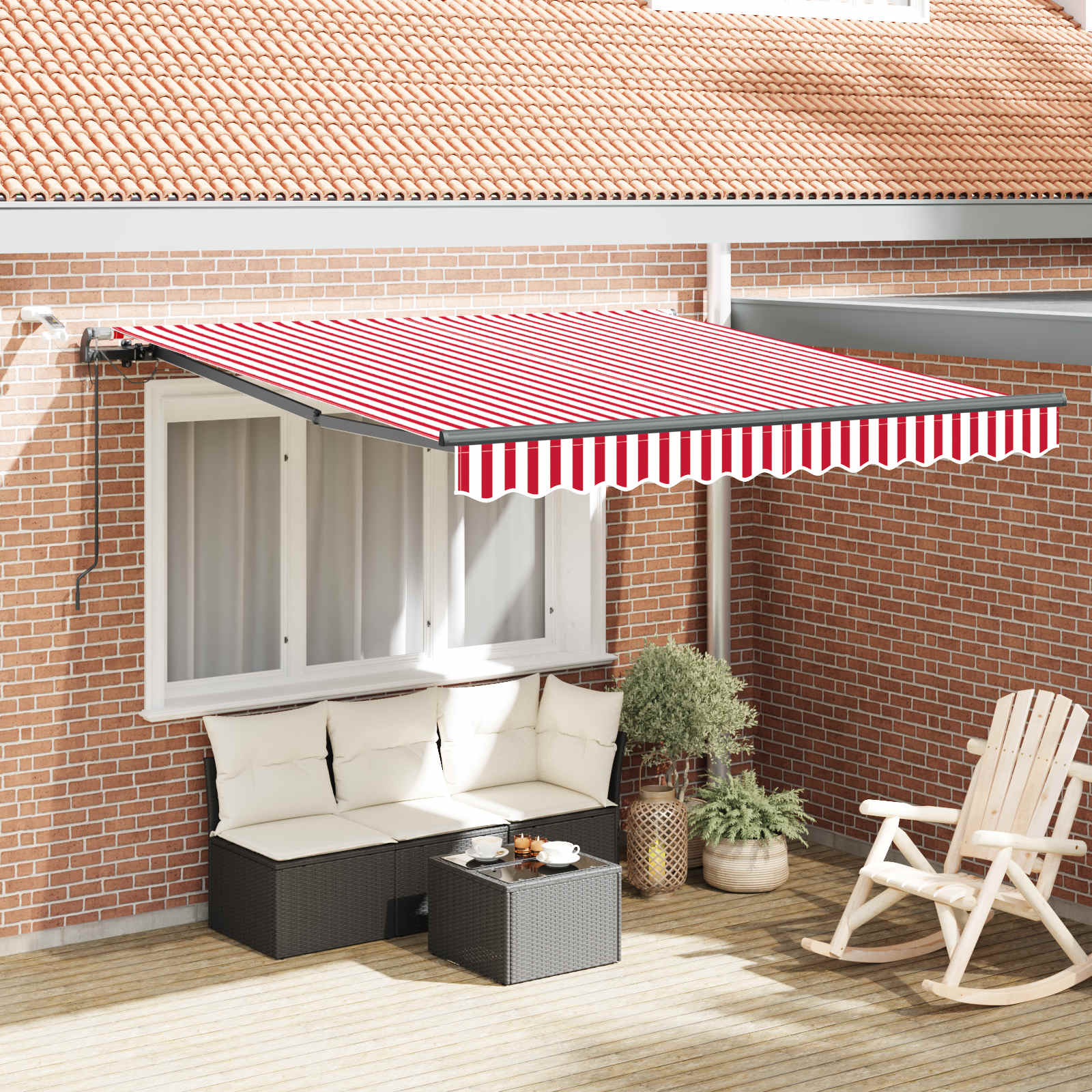 Tenda retrattile Rosso e Bianco 300 x 250 cm Poliestere