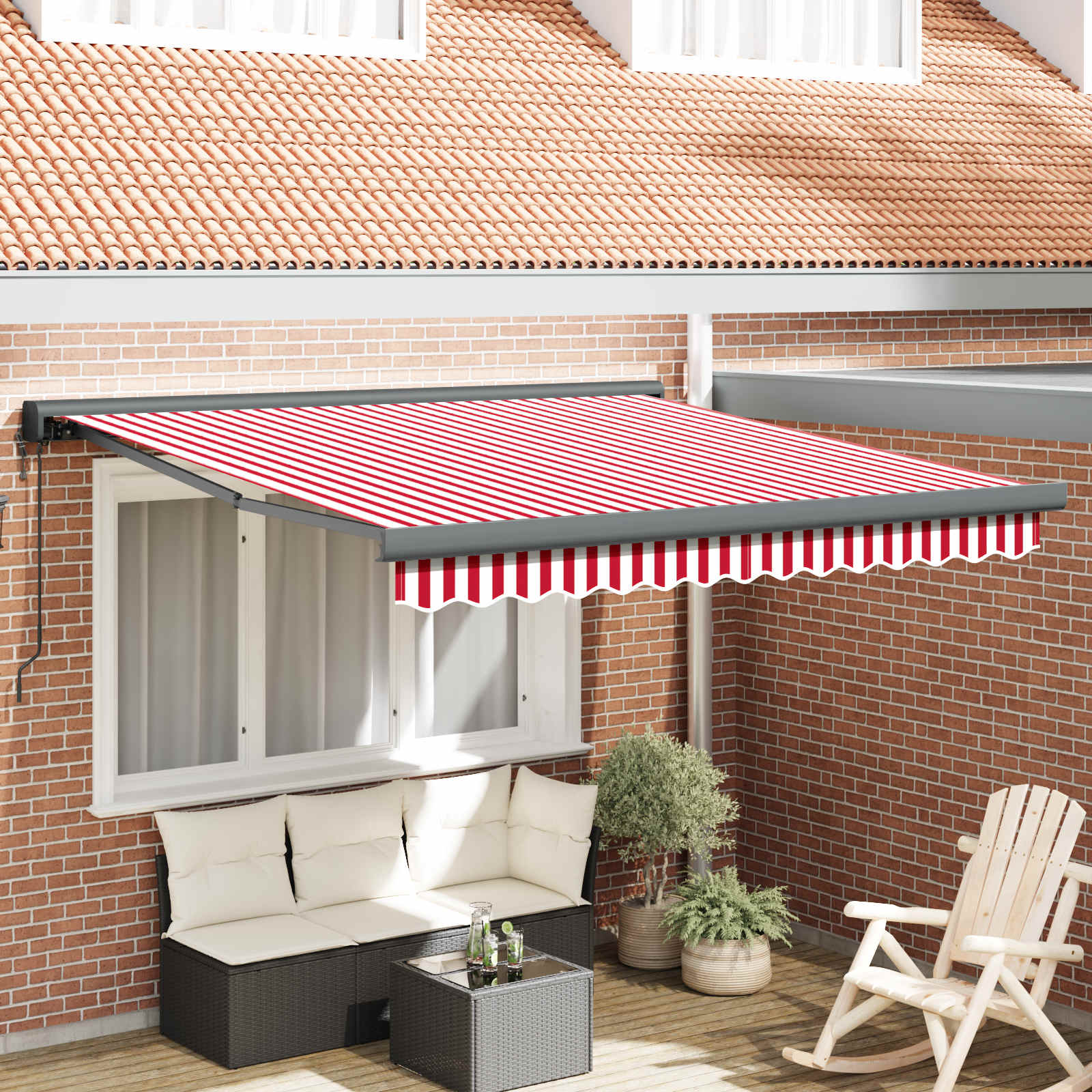 Tenda retrattile Rosso e Bianco 300 x 250 cm Tessuto e Metallo