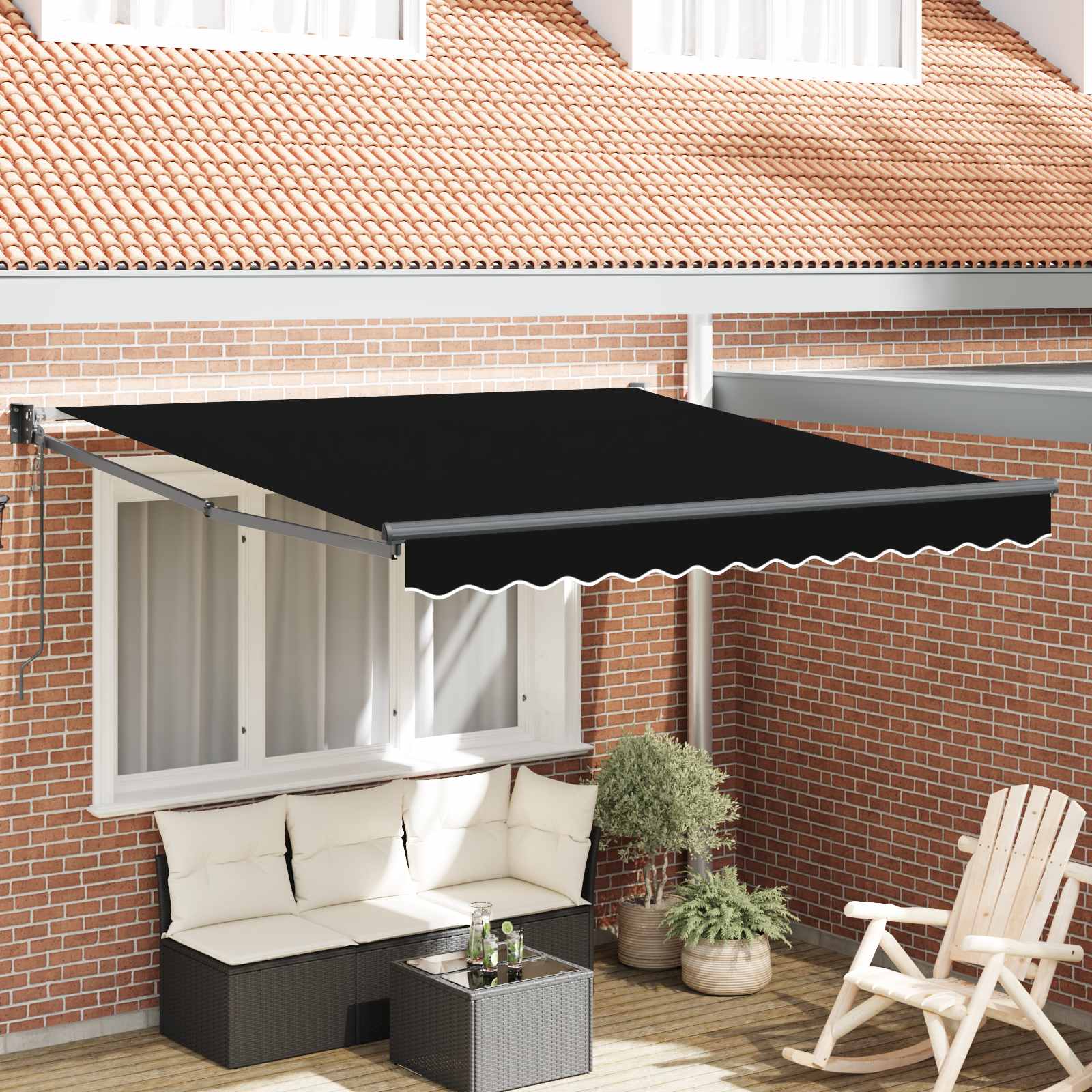 Tenda retrattile Nero 350 x 250 cm Poliestere e Metallo