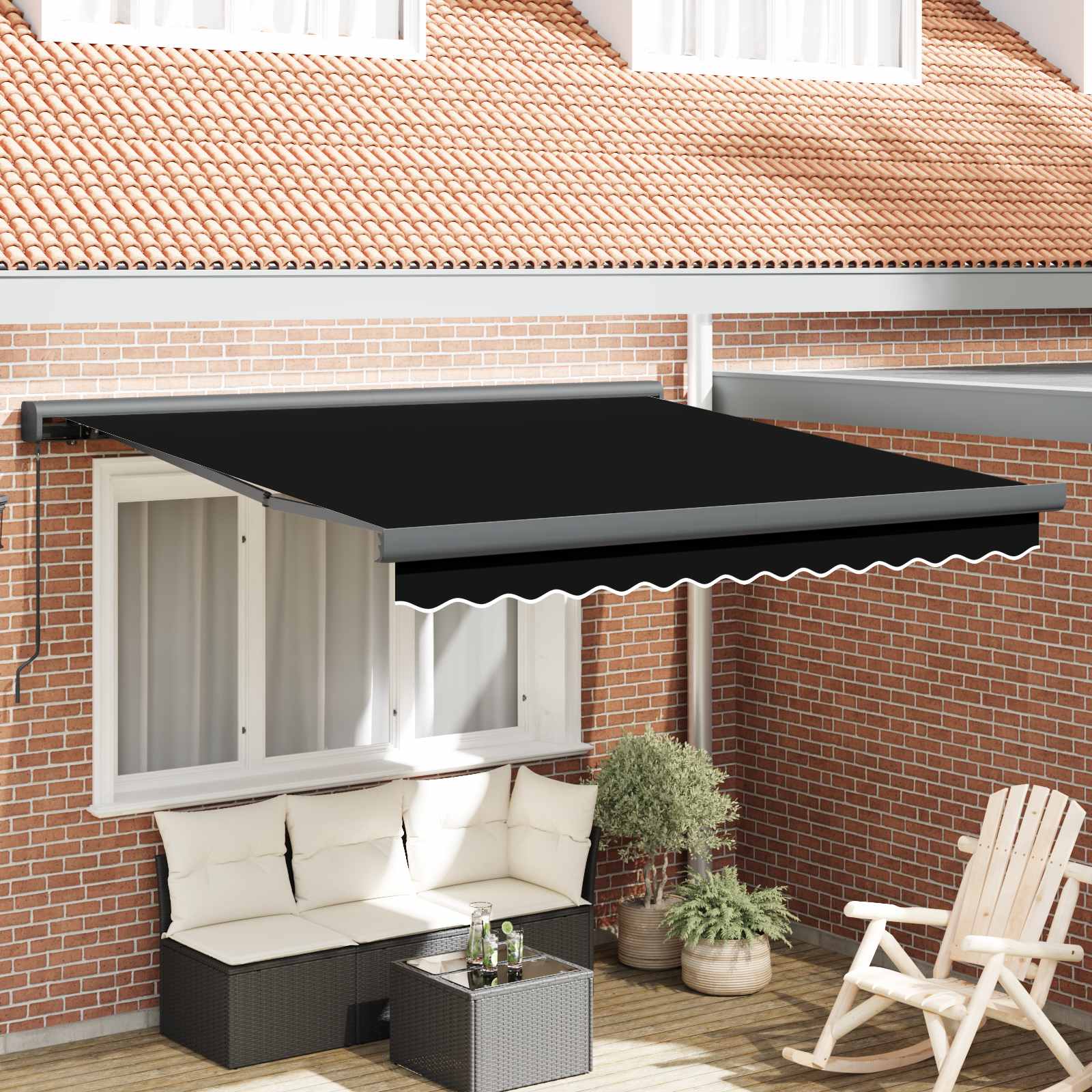 Tenda retrattile Nero 350 x 250 cm Tela e Alluminio