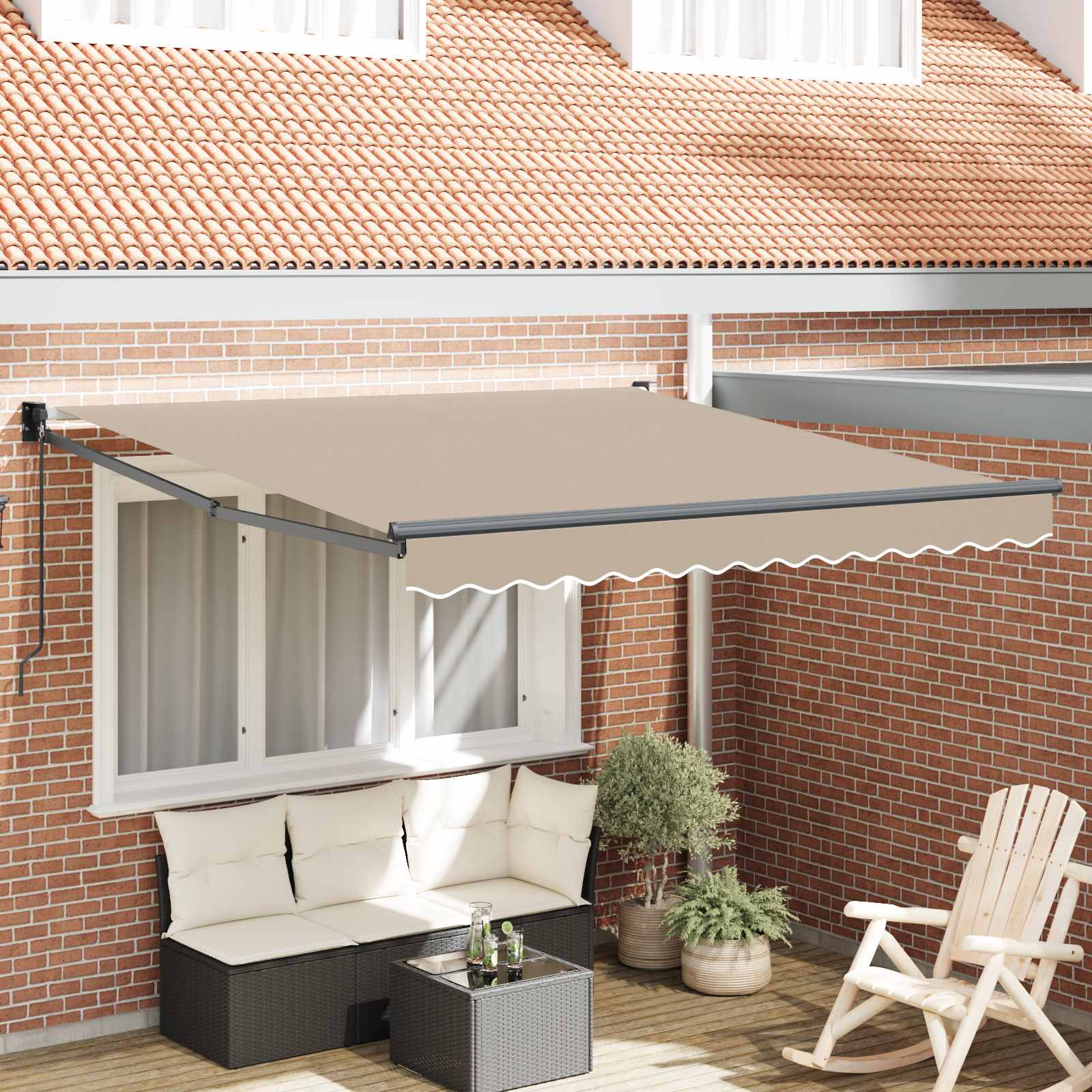 Tenda retrattile Beige 350 x 250 cm 100% Poliestere e Alluminio