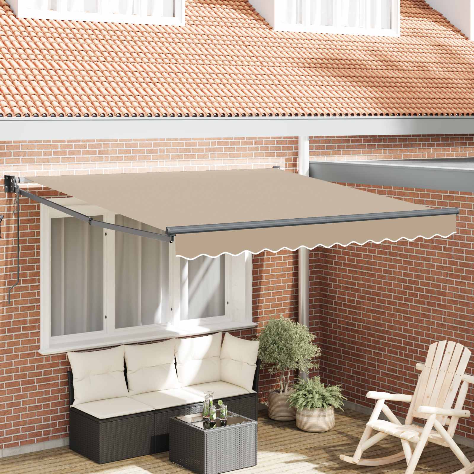 Tenda retrattile Beige 350 x 250 cm Poliestere e Metallo