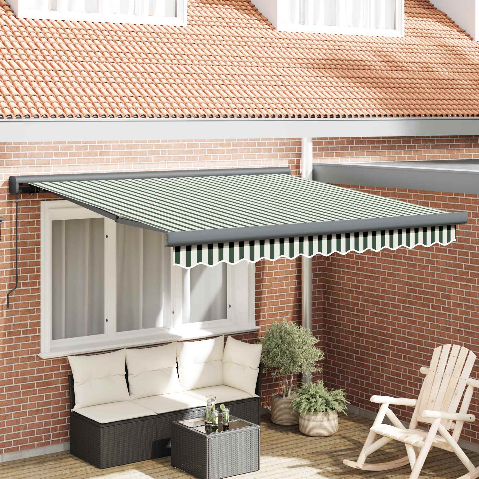 Tenda retrattile Verde e Bianco 350 x 250 cm Tela e Alluminio