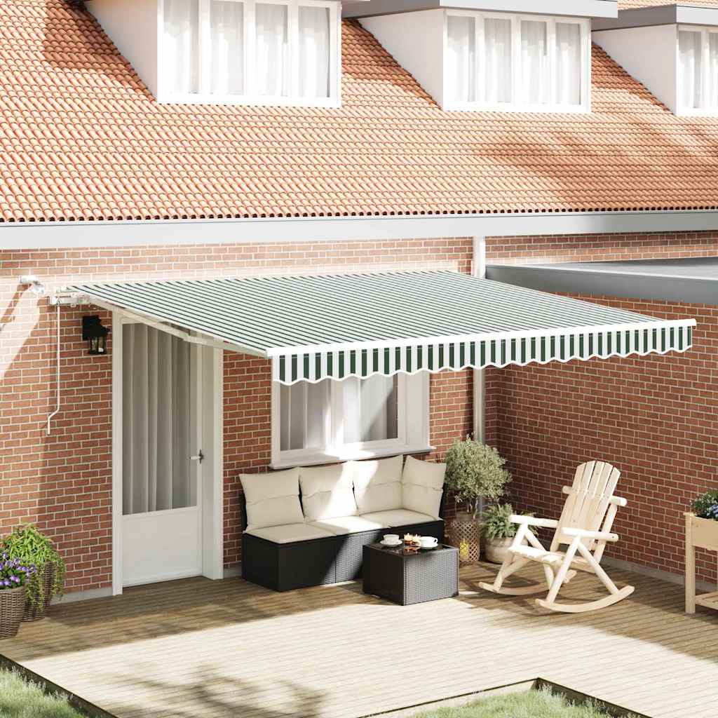 Tenda retrattile Verde e Bianco 400 × 300 cm Poliestere