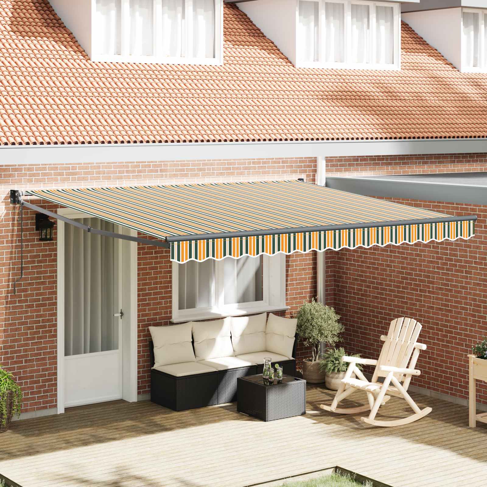 Tenda retrattile Verde e Bianco 400 × 350 cm Poliestere