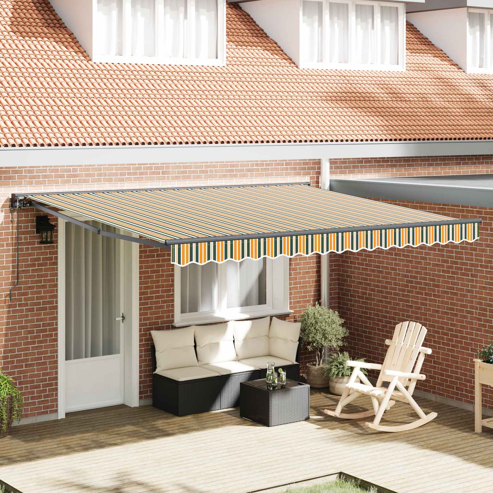 Tenda retrattile Verde e Bianco 400 × 350 cm Poliestere