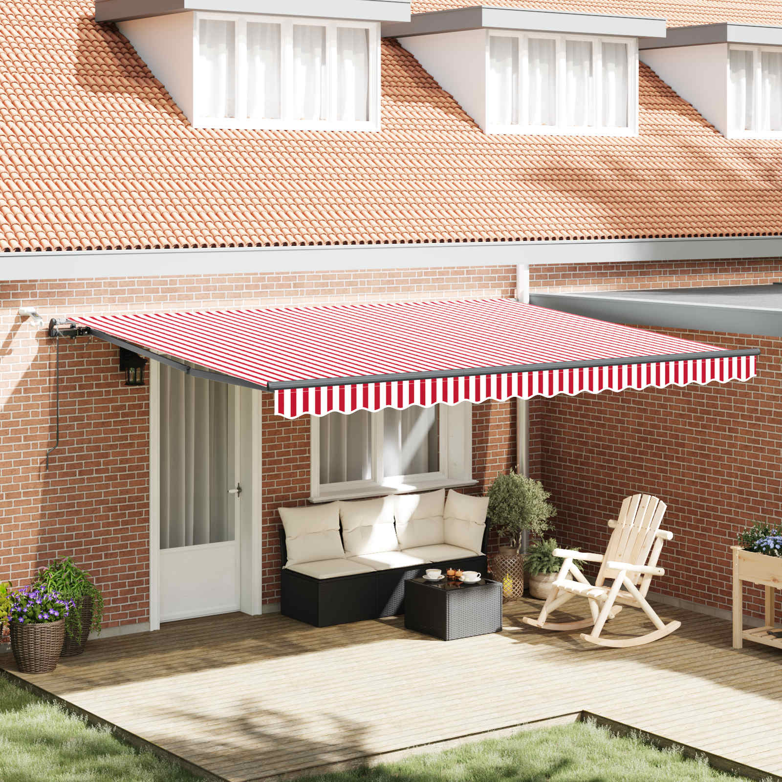 Tenda retrattile Rosso e Bianco 450 × 300 cm Poliestere