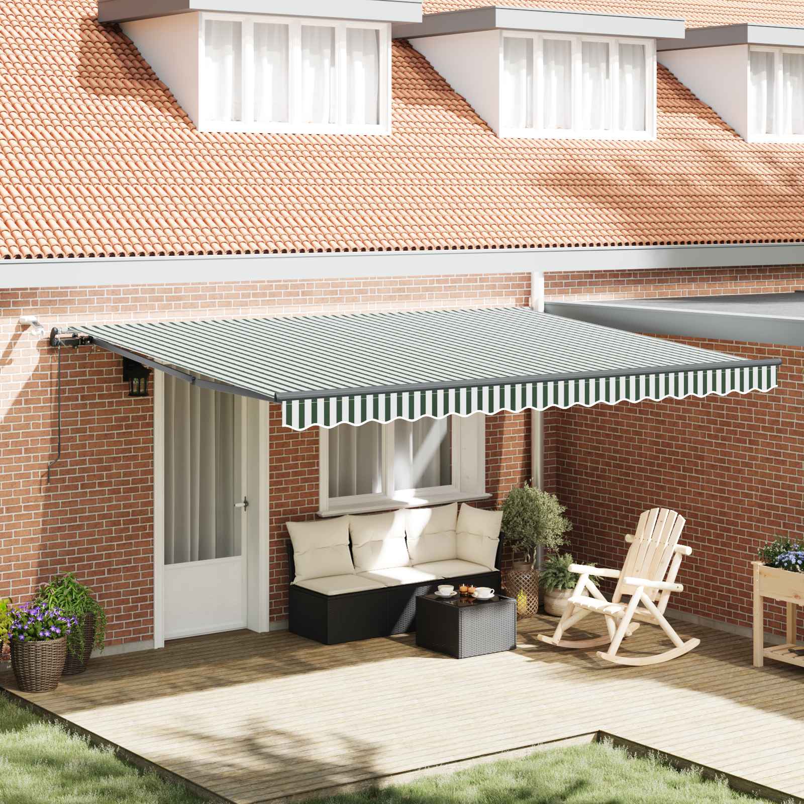 Tenda retrattile Verde e Bianco 450 × 300 cm Poliestere