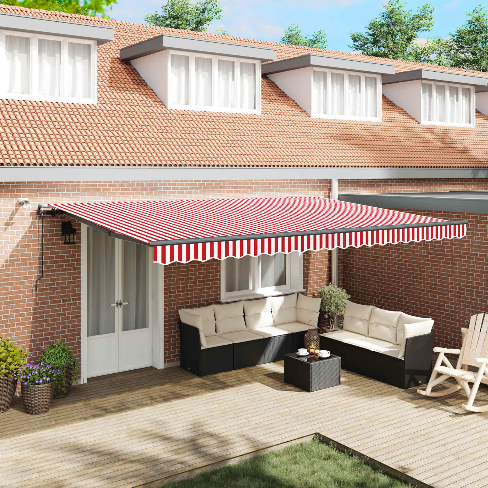 Tenda retrattile Rosso e Bianco 500 × 300 cm Poliestere
