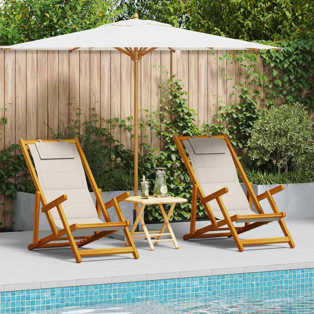 Sedia da spiaggia 2 pz Marrone Legno di Acacia Massello