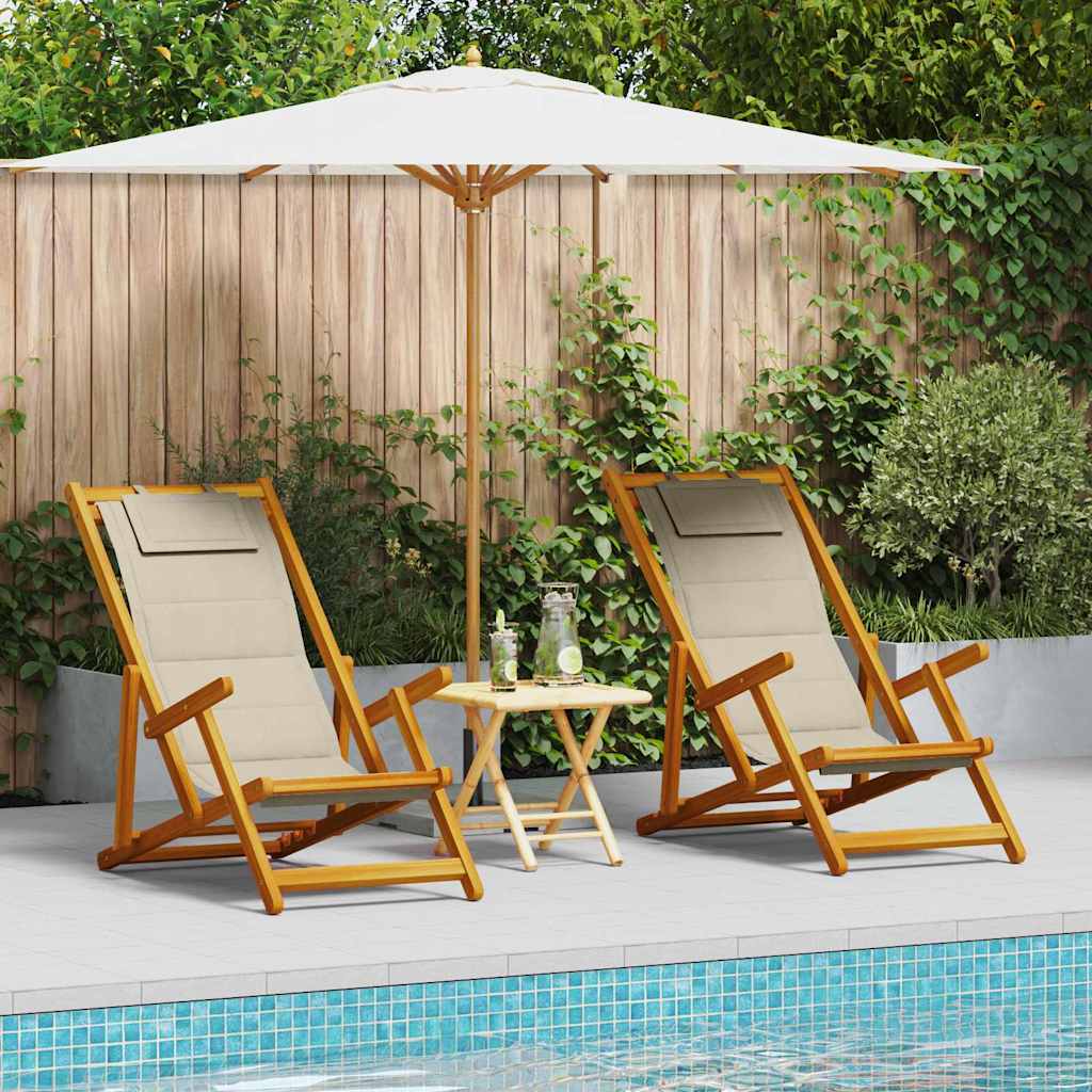 Sedia da spiaggia 2 pz Marrone Legno di Acacia Massello