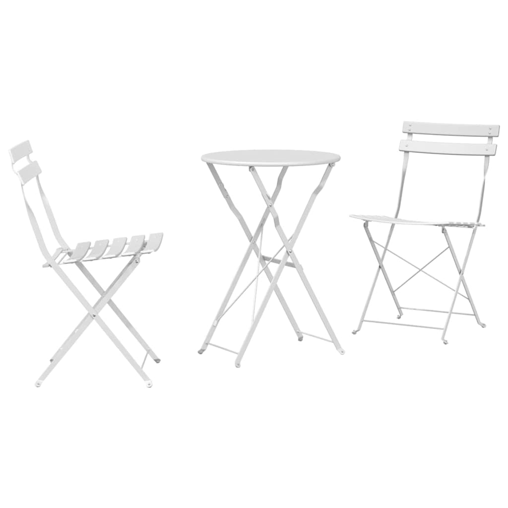 Set Bistro Pieghevole 3 pz Bianco Acciaio