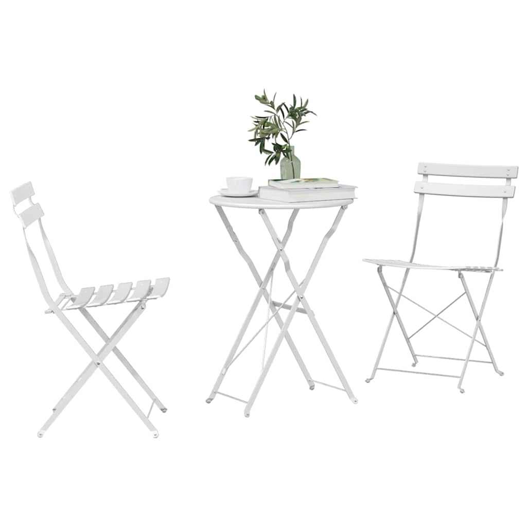 Set Bistro Pieghevole 3 pz Bianco Acciaio
