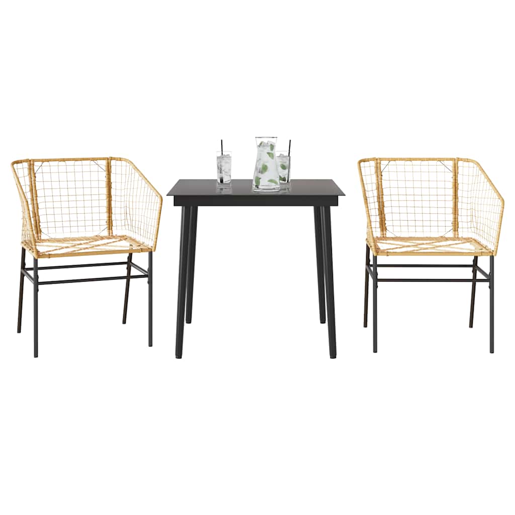 Set da Pranzo da Giardino 3 pz Marrone in Polyrattan Vetro