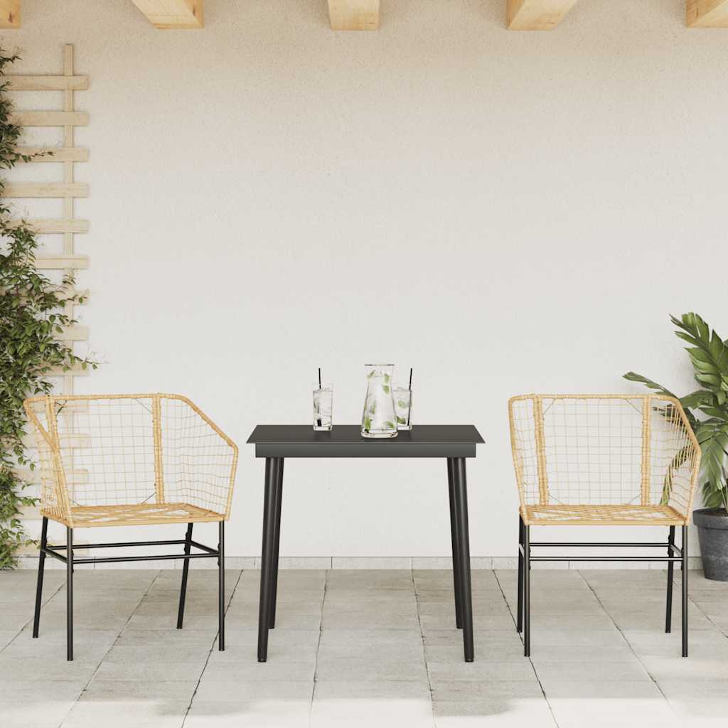 Set da Pranzo da Giardino 3 pz Marrone in Polyrattan Vetro