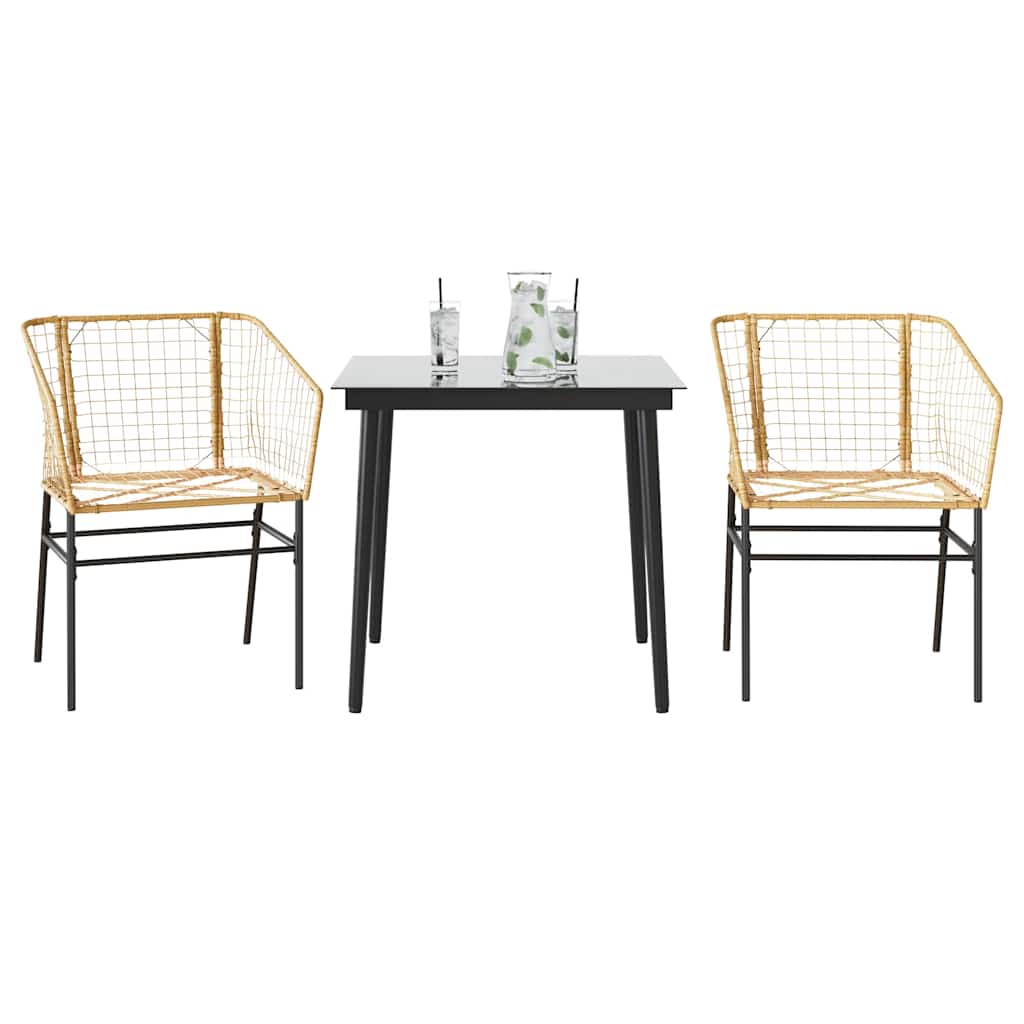Set da Pranzo da Giardino 3 pz Marrone in Polyrattan Vetro