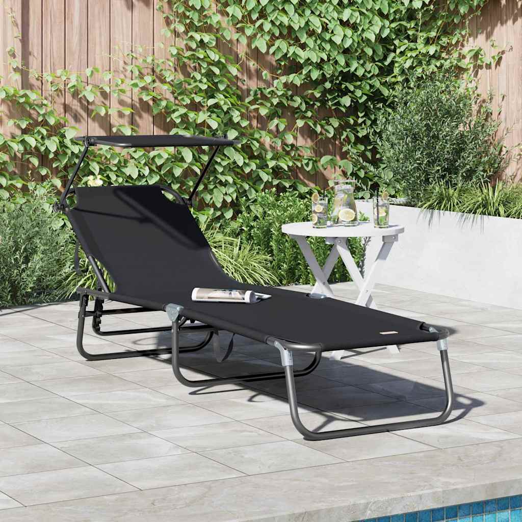Lettino prendisole pieghevole Nero 190 x 57 x 81 cm Oxford