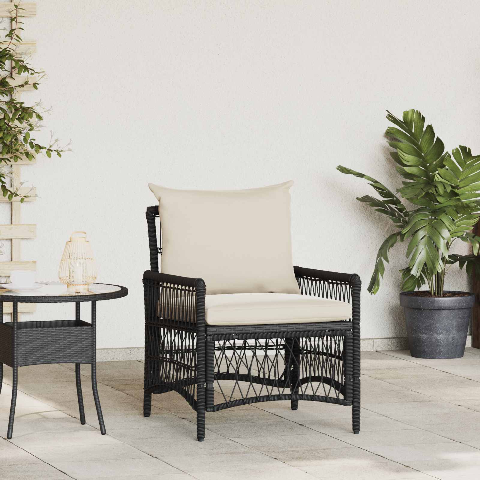 Sedia da Giardino con cuscino Nero 73 x 61 x 77 cm polyrattan