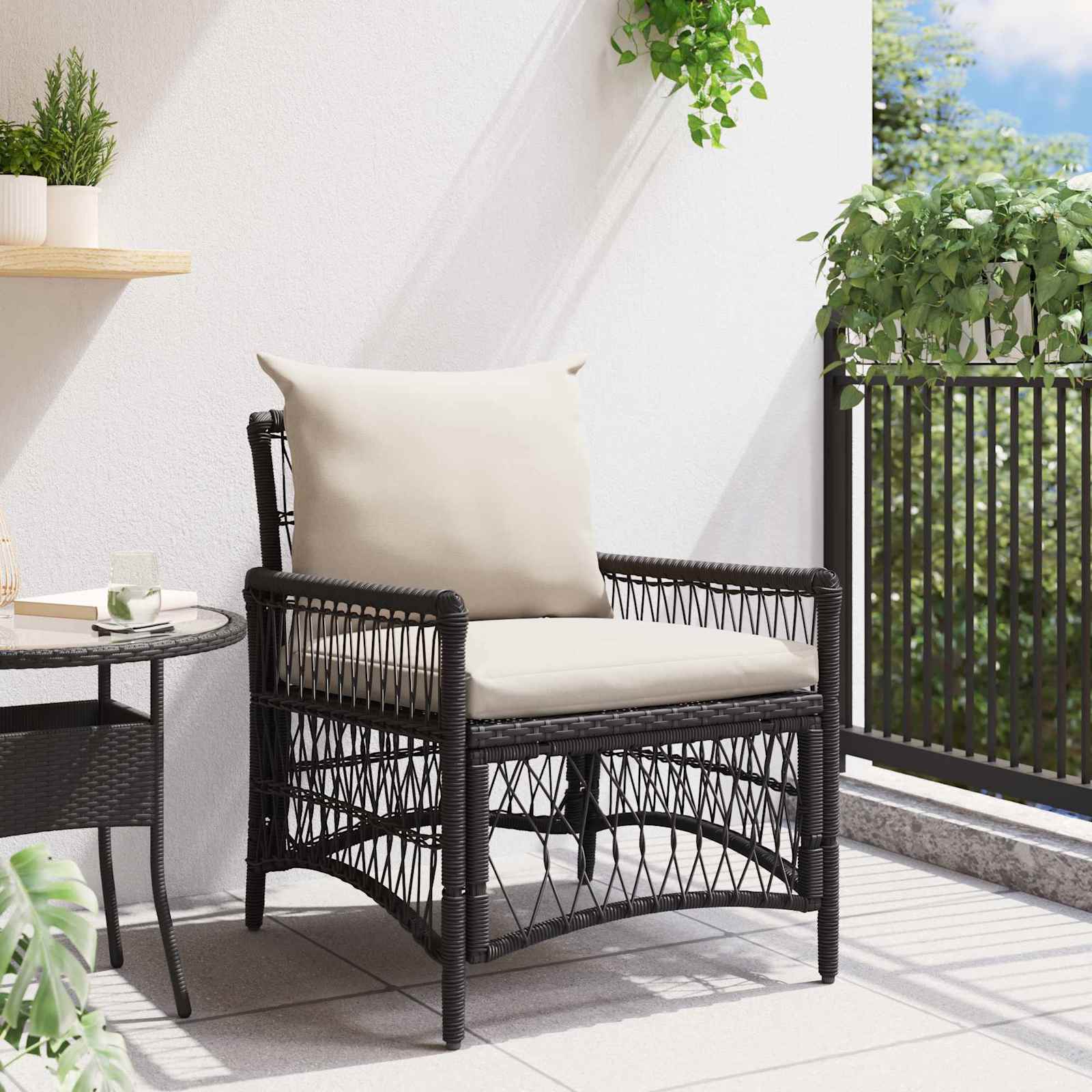 Sedia da Giardino con cuscino Nero 73 x 61 x 77 cm polyrattan