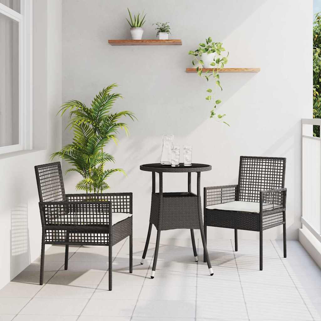 Set da Pranzo per Giardino 3 pz Nero polyrattan