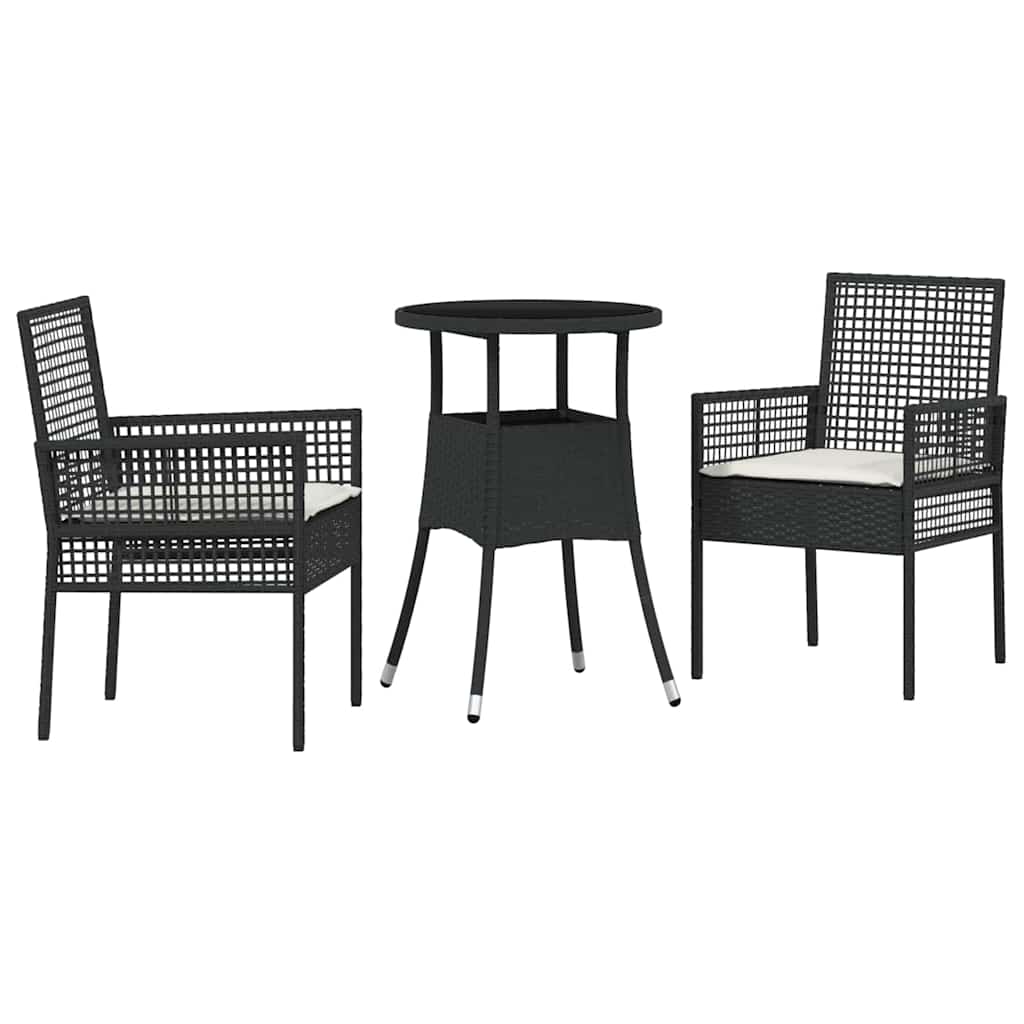 Set da Pranzo per Giardino 3 pz Nero polyrattan