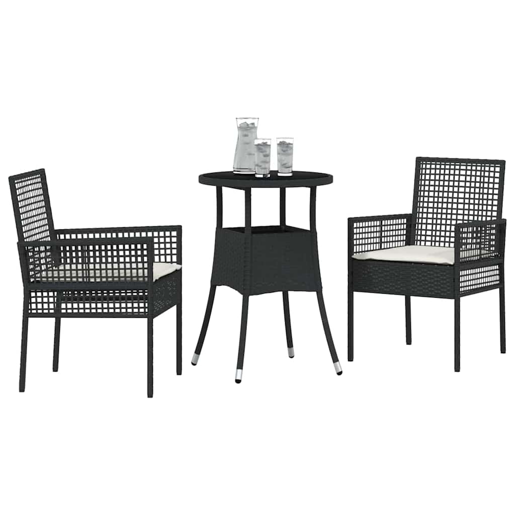 Set da Pranzo per Giardino 3 pz Nero polyrattan