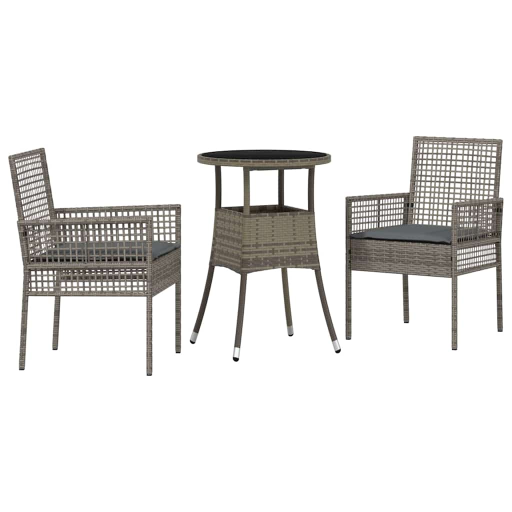Set da Pranzo per Giardino 3 pz Grigio polyrattan