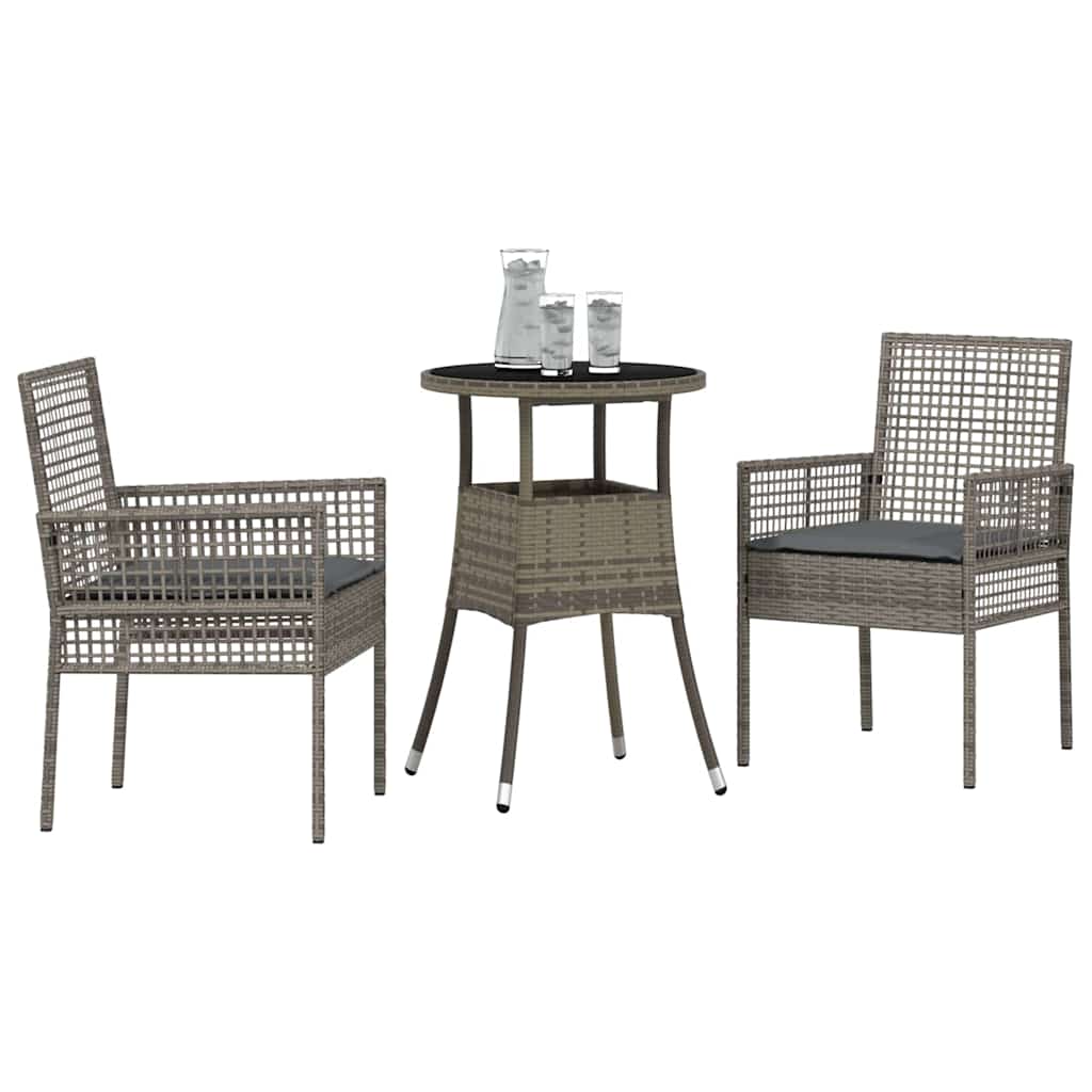 Set da Pranzo per Giardino 3 pz Grigio polyrattan