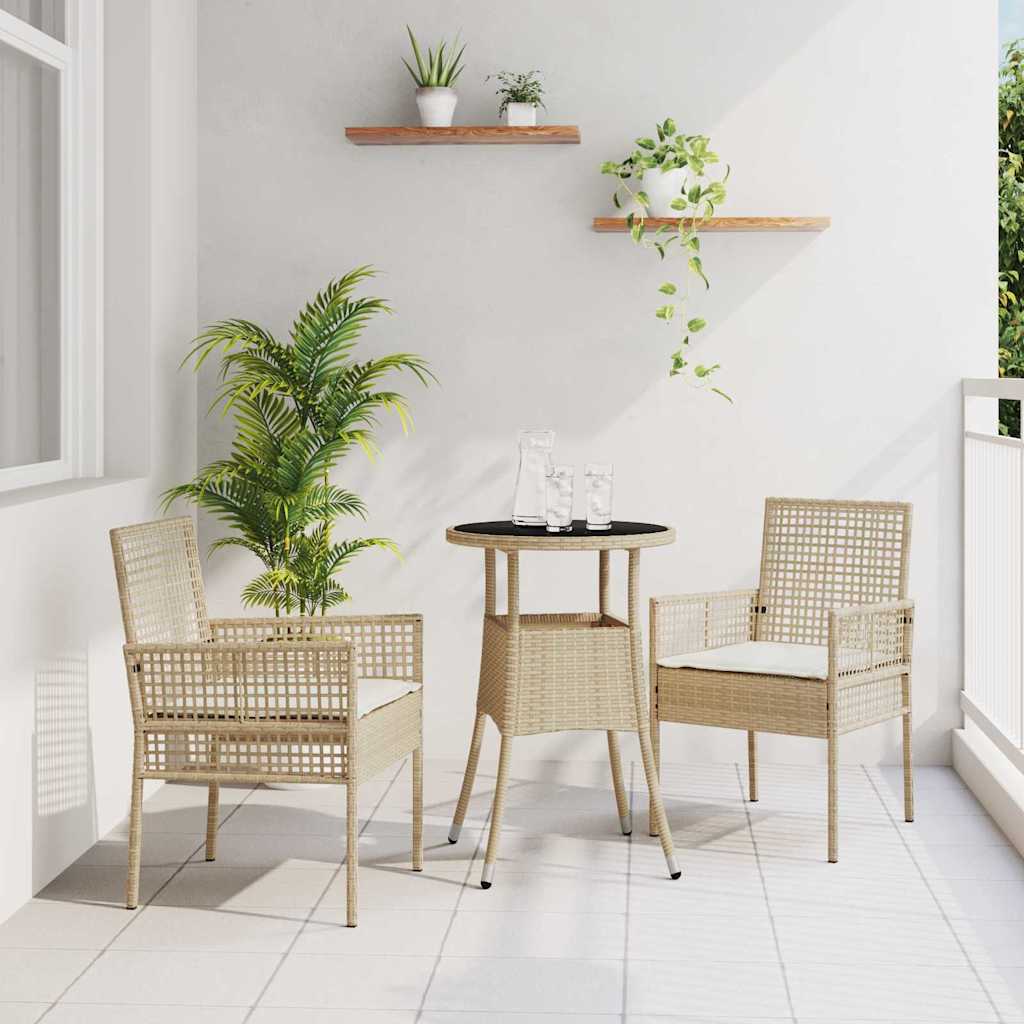 Set da Pranzo per Giardino 3 pz Beige polyrattan