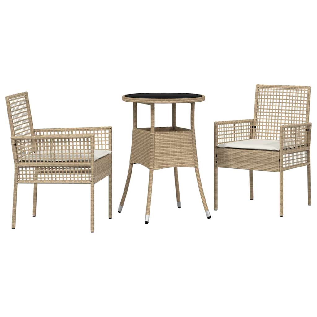 Set da Pranzo per Giardino 3 pz Beige polyrattan