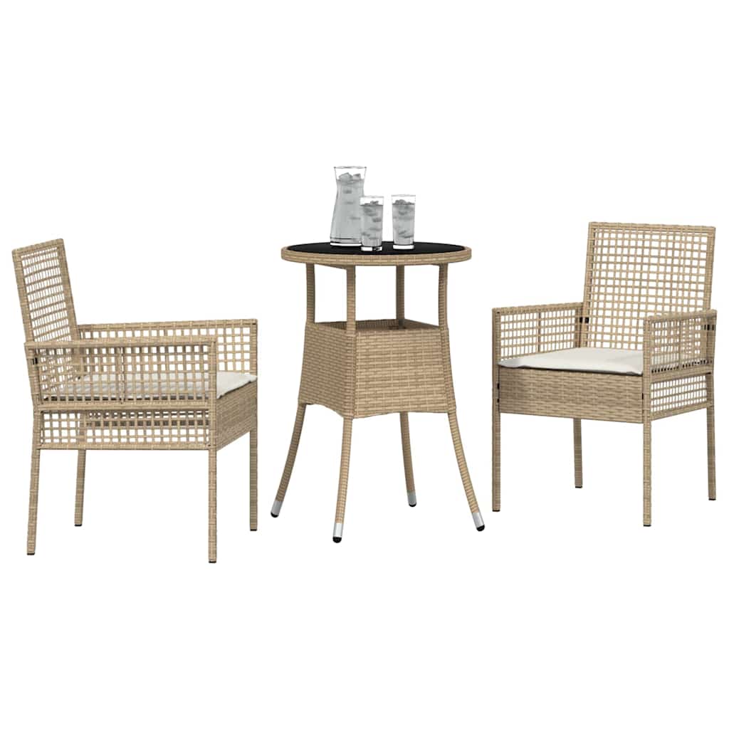 Set da Pranzo per Giardino 3 pz Beige polyrattan
