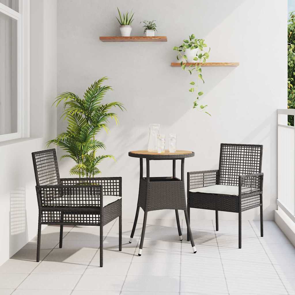 Set da Pranzo per Giardino 3 pz Nero polyrattan