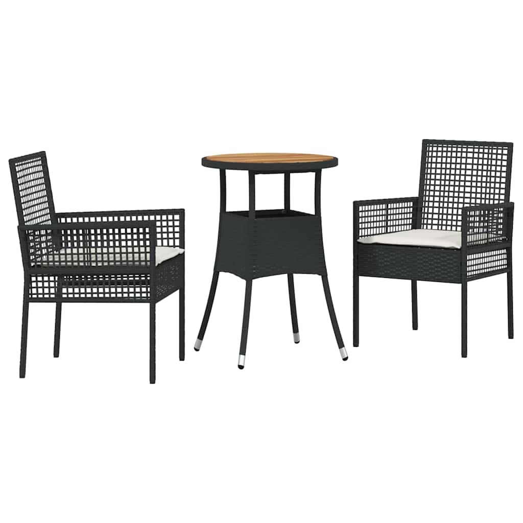 Set da Pranzo per Giardino 3 pz Nero polyrattan