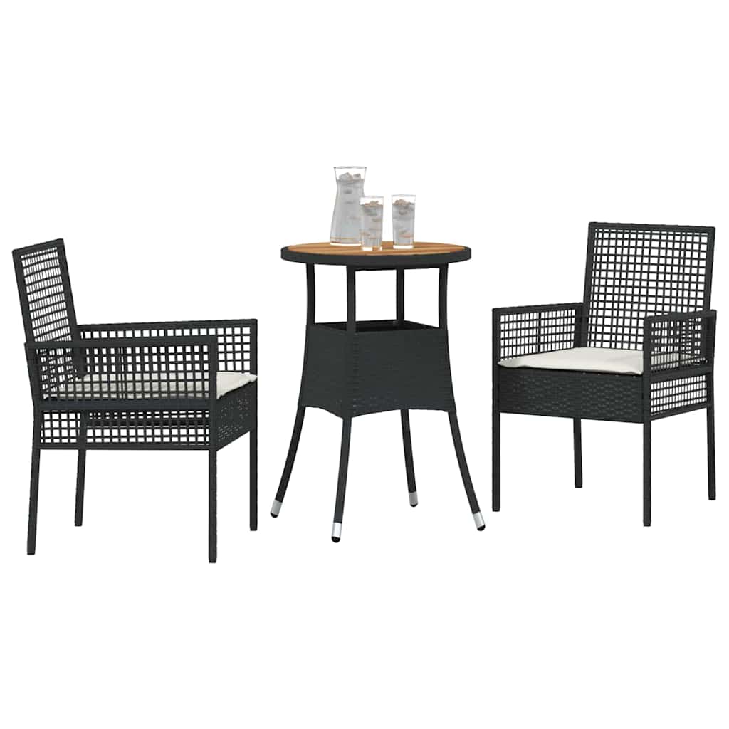 Set da Pranzo per Giardino 3 pz Nero polyrattan
