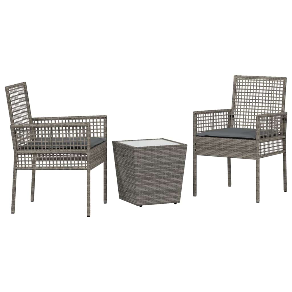 Set Bistro da Giardino 3 pz Grigio polyrattan