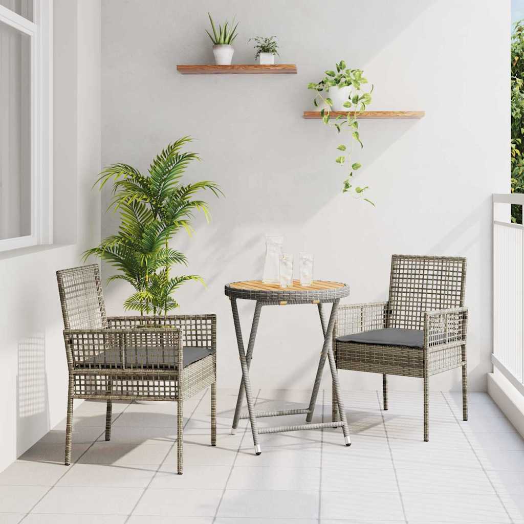 Set Bistro da Giardino 3 pz Grigio polyrattan