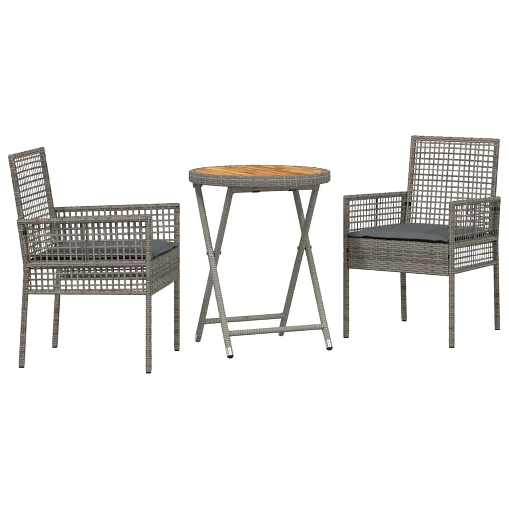 Set Bistro da Giardino 3 pz Grigio polyrattan