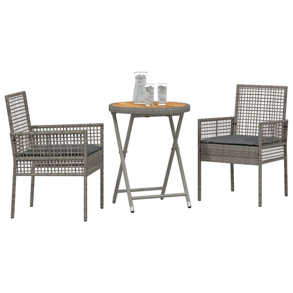 Set Bistro da Giardino 3 pz Grigio polyrattan