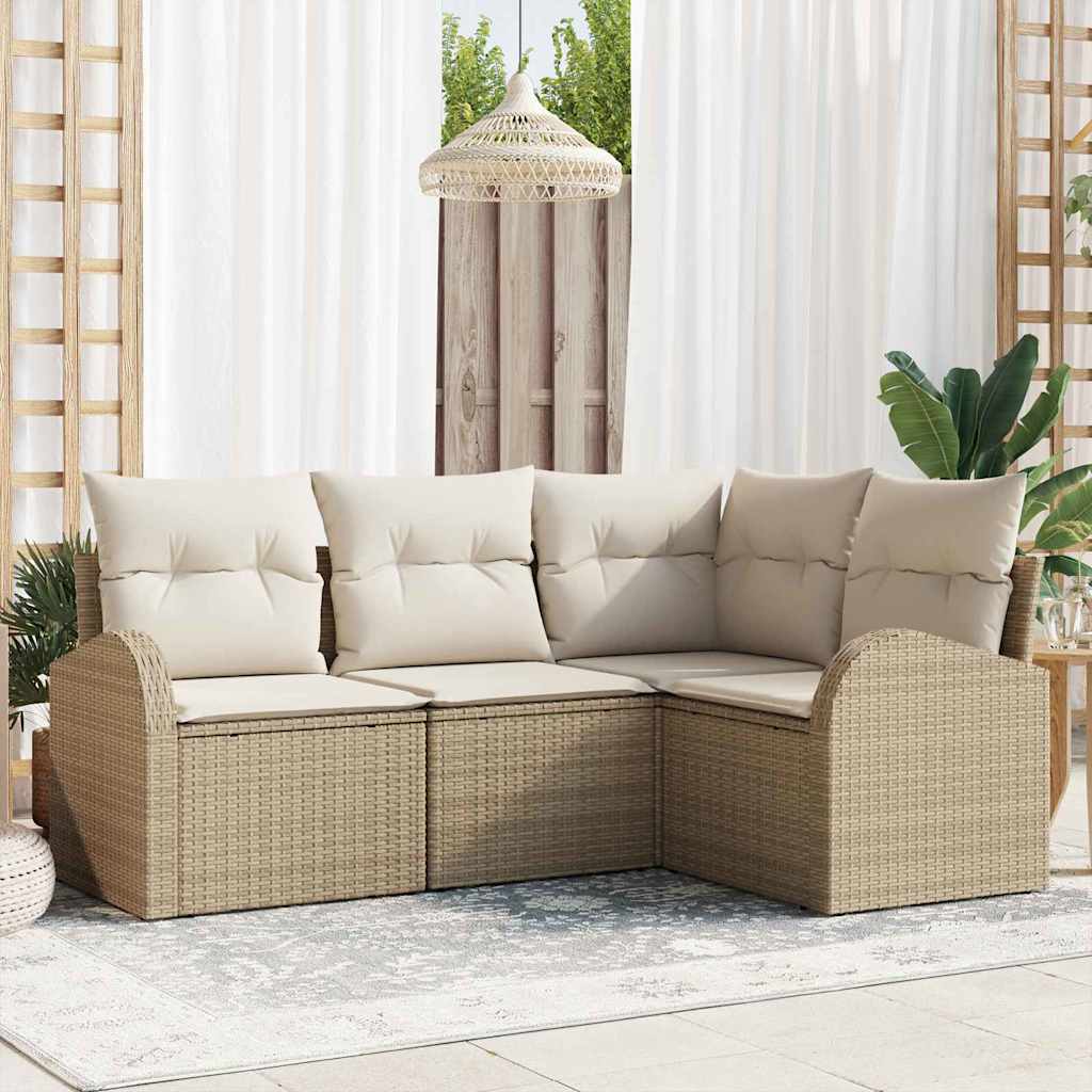 Set Divano da Giardino 4 pz Beige polyrattan