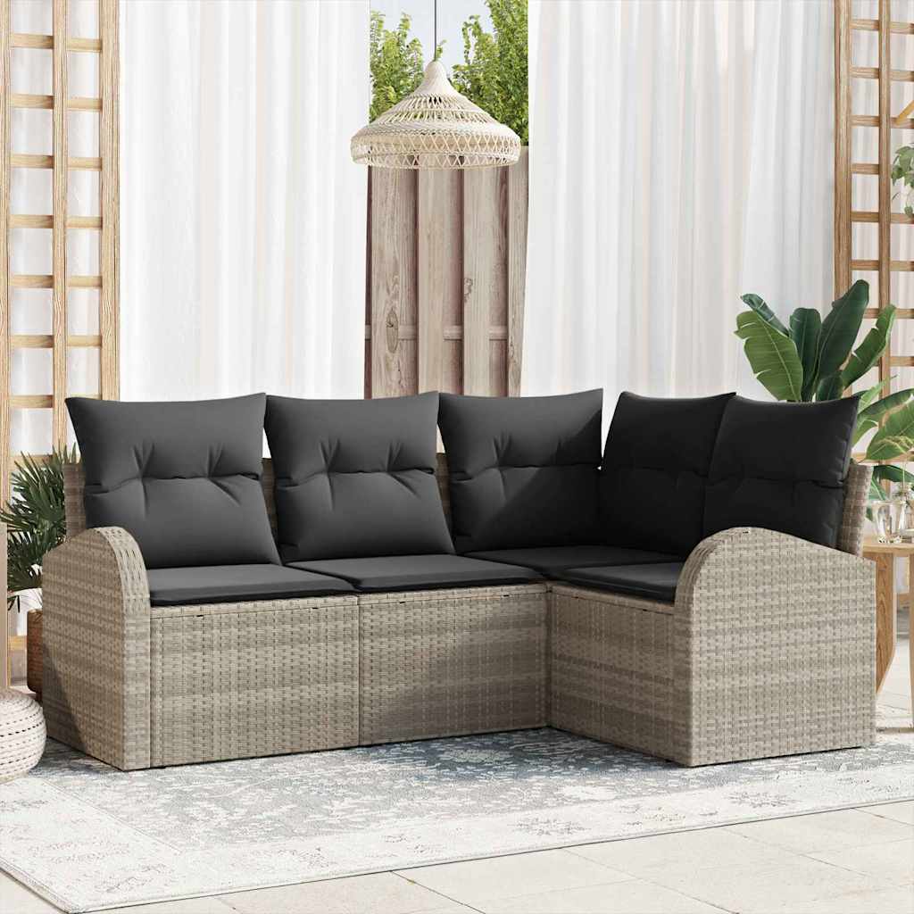 Set Divano da Giardino 4 pz Grigio chiaro polyrattan