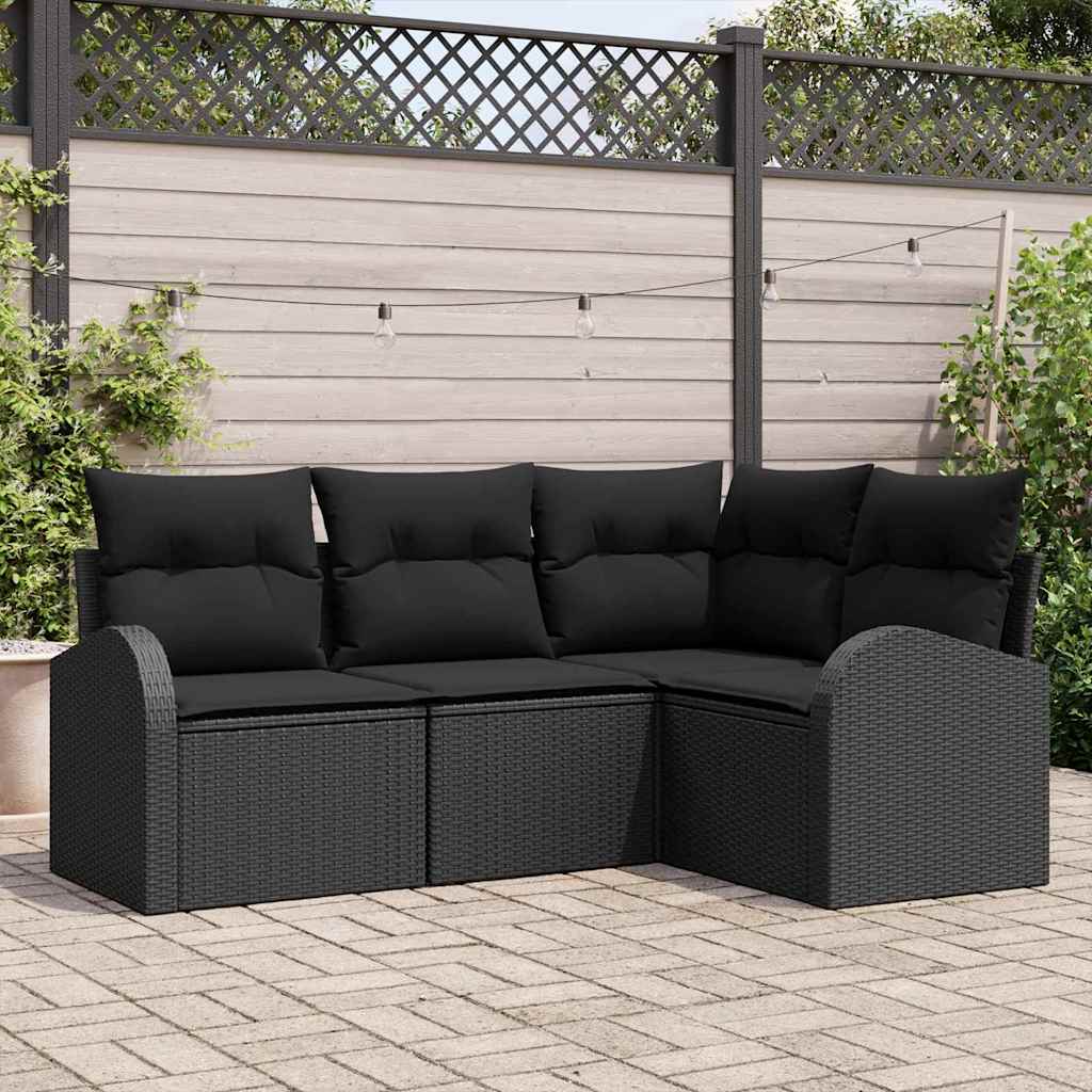 Set Divano da Giardino 4 pz Nero polyrattan