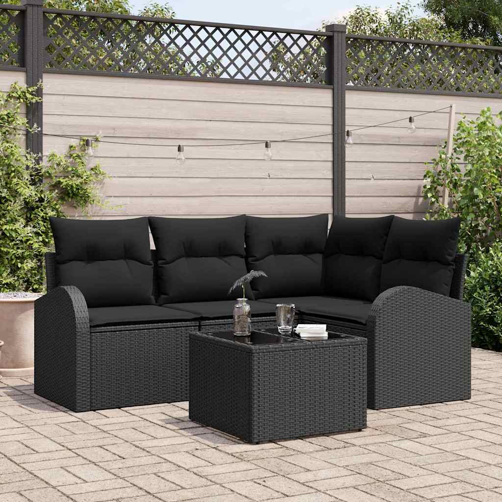 Set Divano da Giardino 5 pz Nero polyrattan