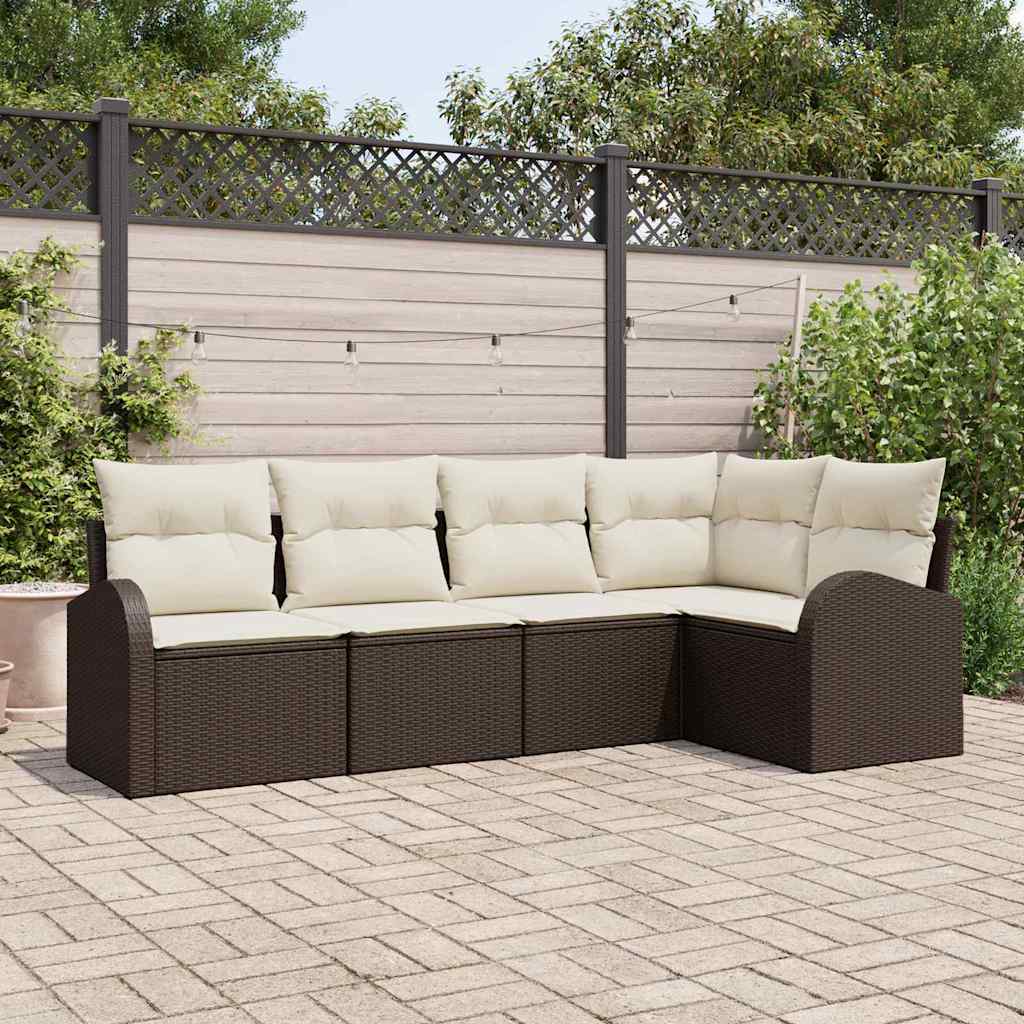 Set di divani 5 pz Marrone Poliestere