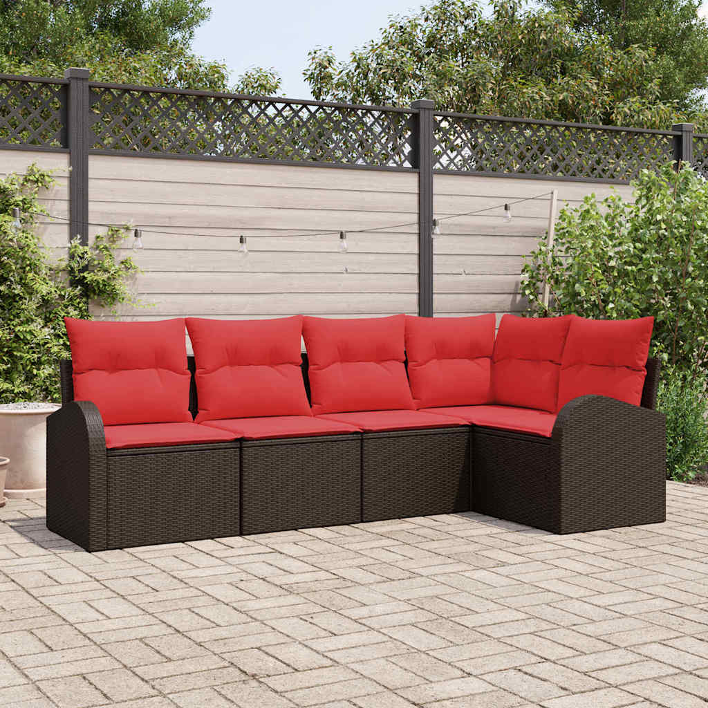 Set Divano da Giardino 5 pz Marrone polyrattan