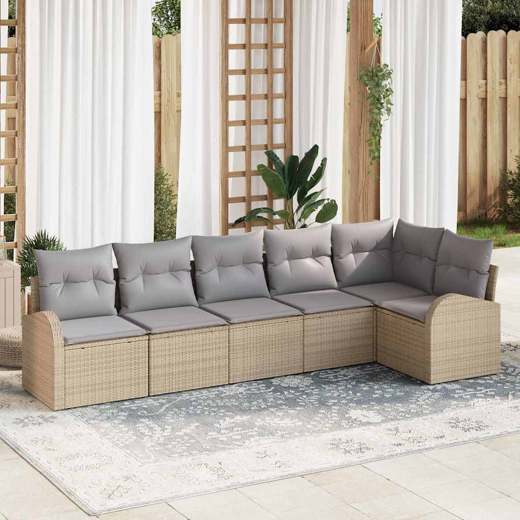 Set Divano da Giardino con cuscino 6 pcs Beige Poly Rattan