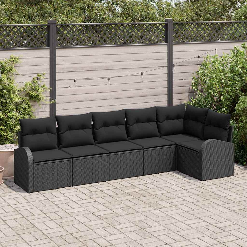 Set Divano da Giardino con cuscino 6 pcs Nero Poly Rattan