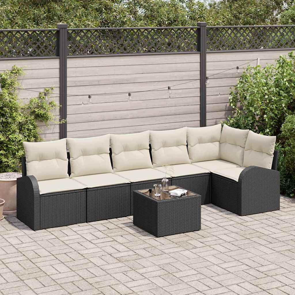 Set Divano da Giardino 7 pz Nero polyrattan