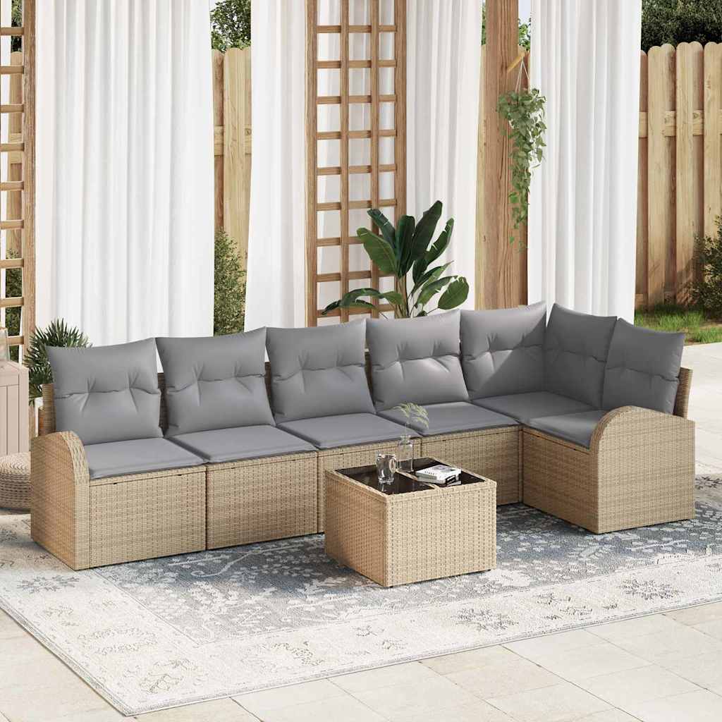 Set Divano da Giardino 7 pz Beige polyrattan